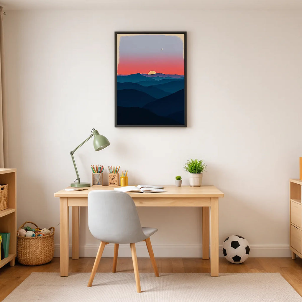 Layered Mountain Dusk Landscape Print