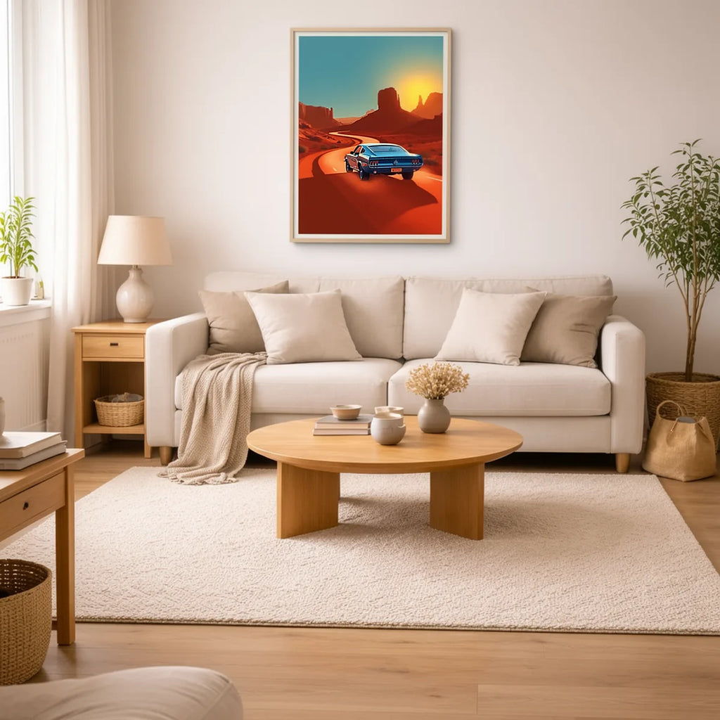 Retro Mustang Desert Highway Poster