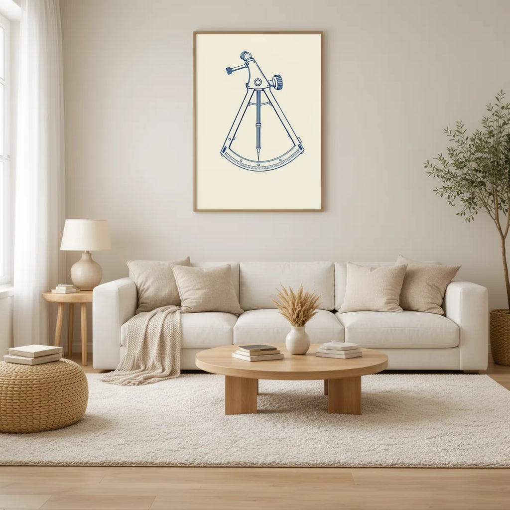 Maritime Sextant Minimal Line Art