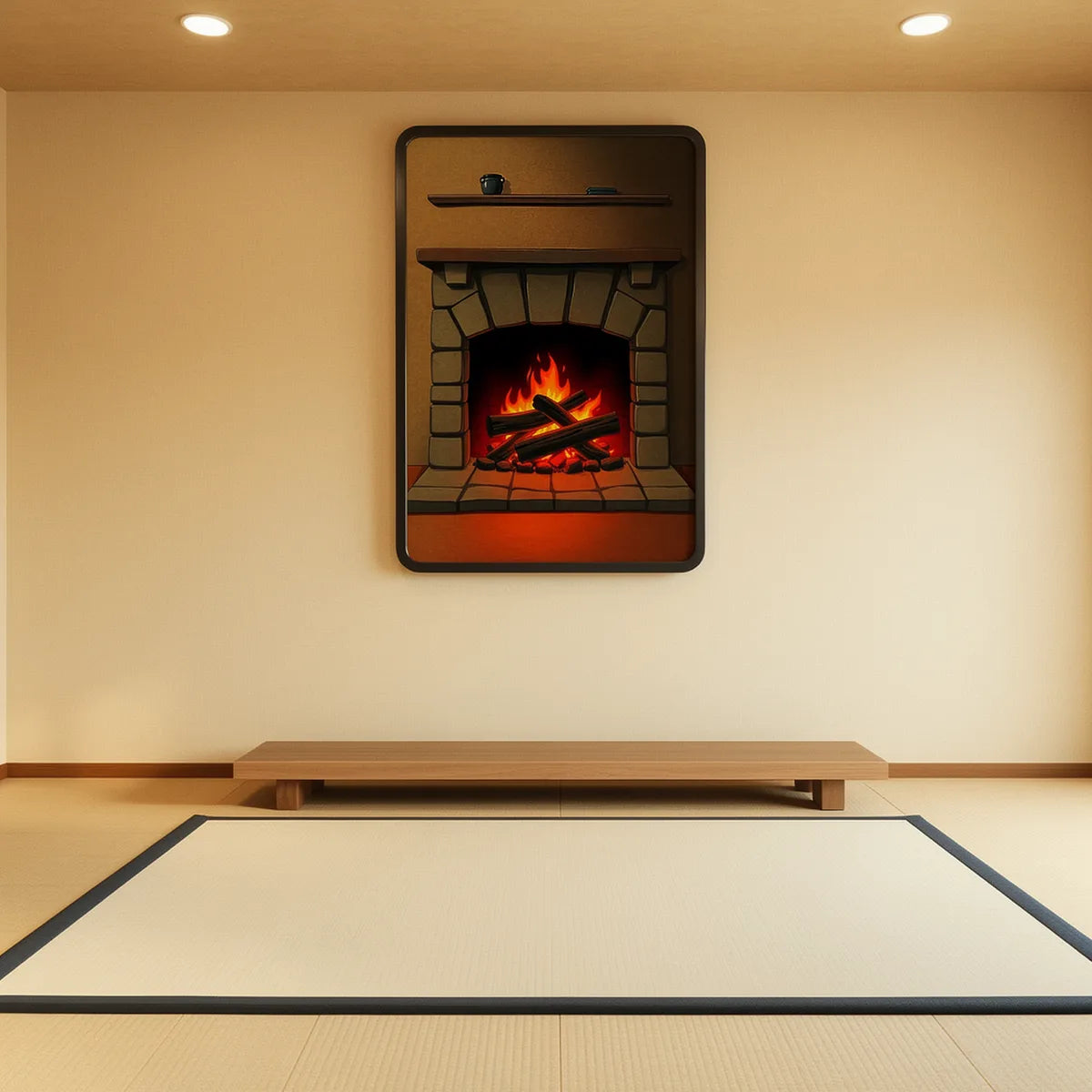 Stone Fireplace Crackling Fire Art