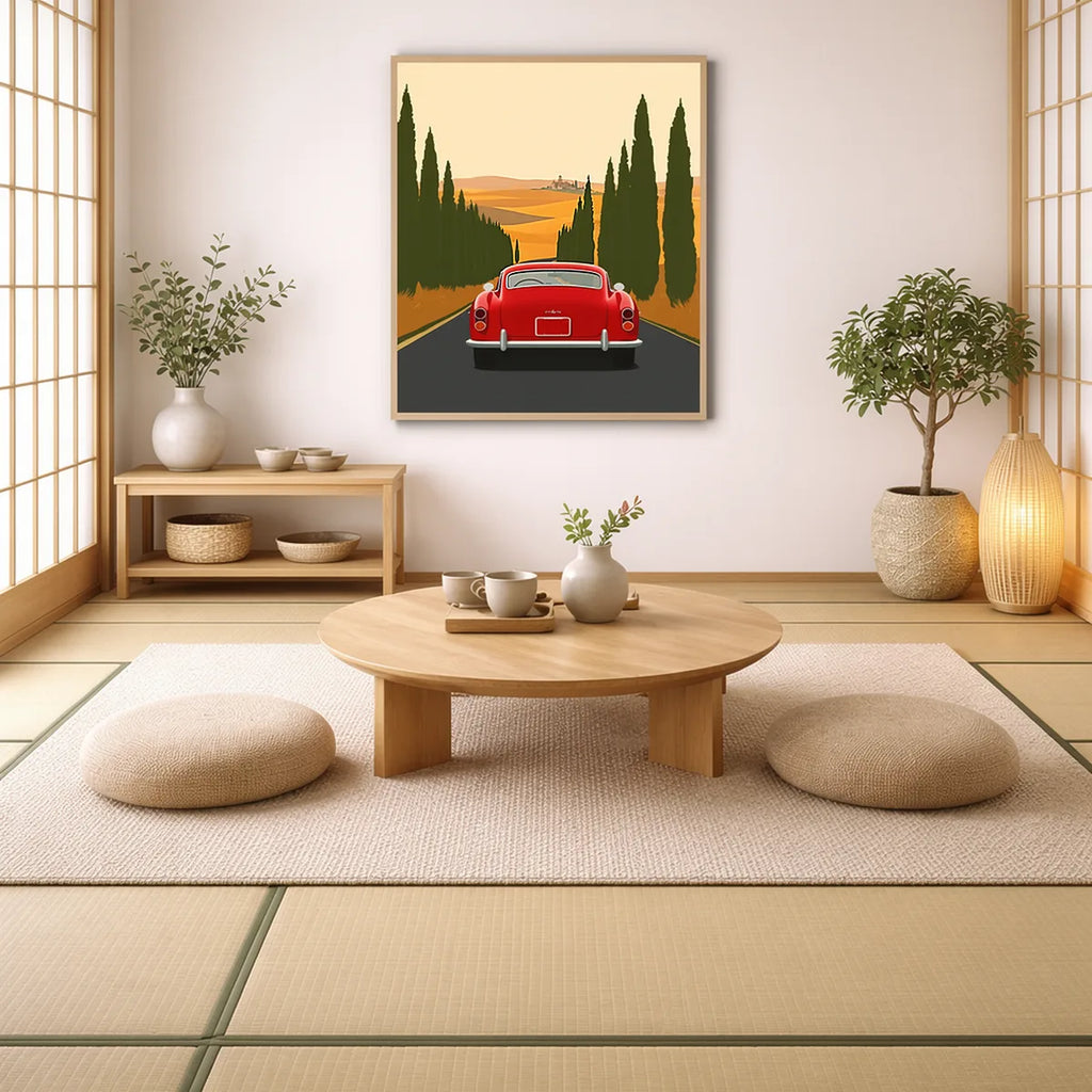 Retro Ferrari Tuscany Travel Poster