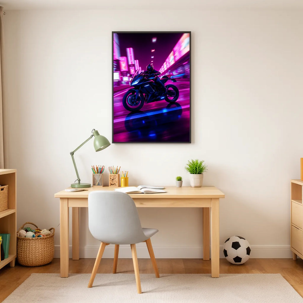 Neon Cyber Motorcycle Chase Art