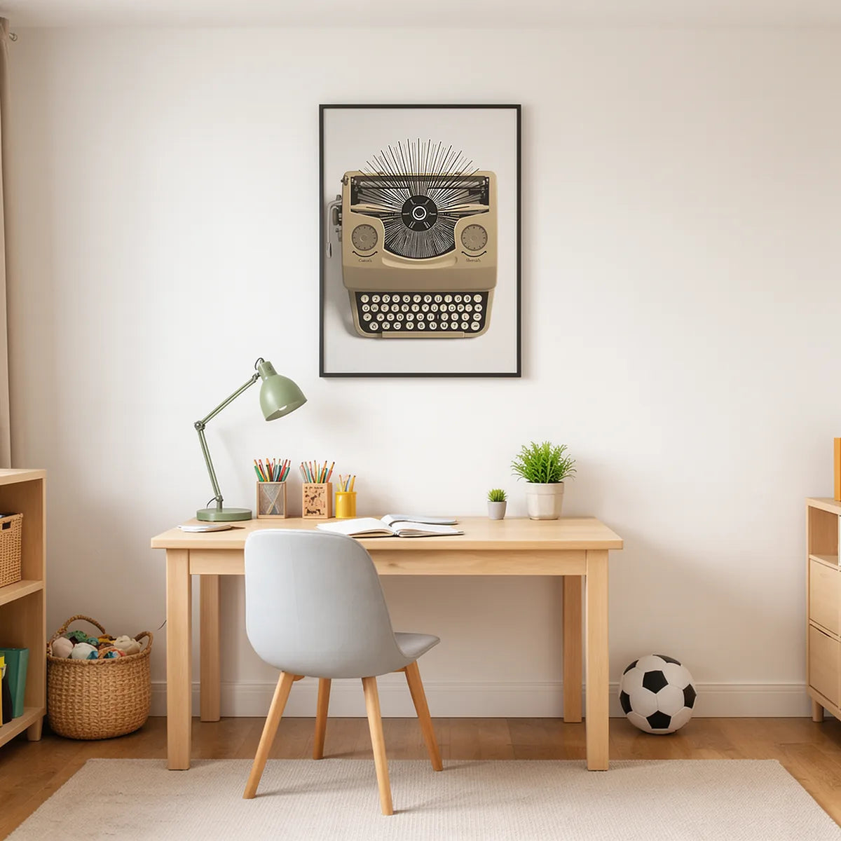 Vintage Typewriter Overhead Line Art