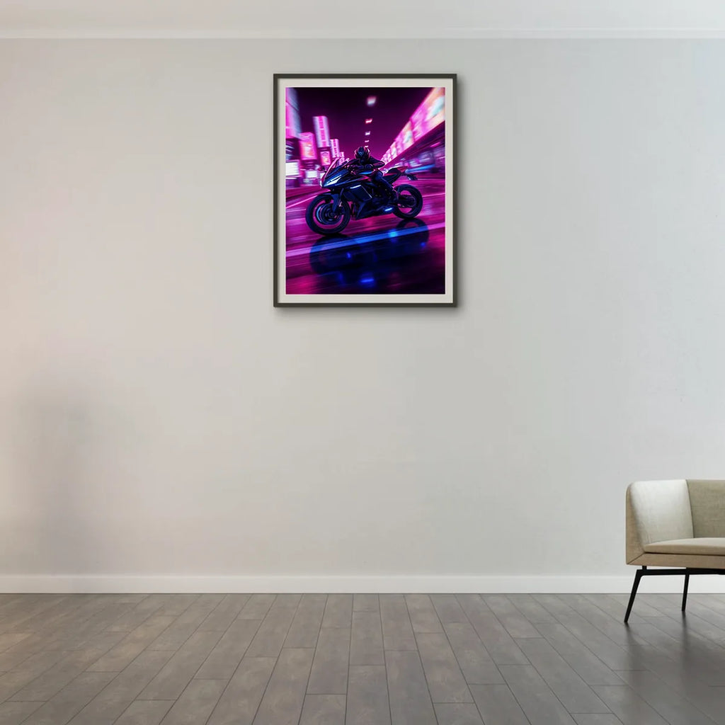 Neon Cyber Motorcycle Chase Art