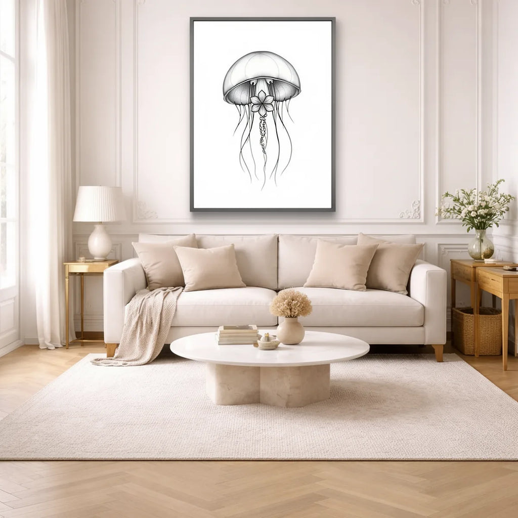 Moon Jellyfish Minimal Line Art