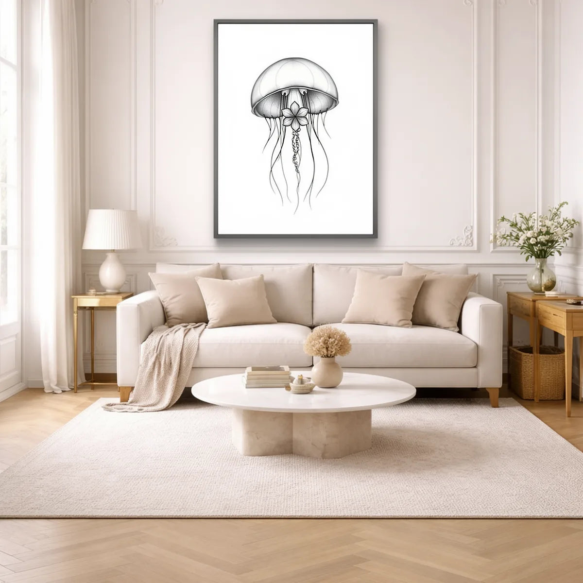 Moon Jellyfish Minimal Line Art