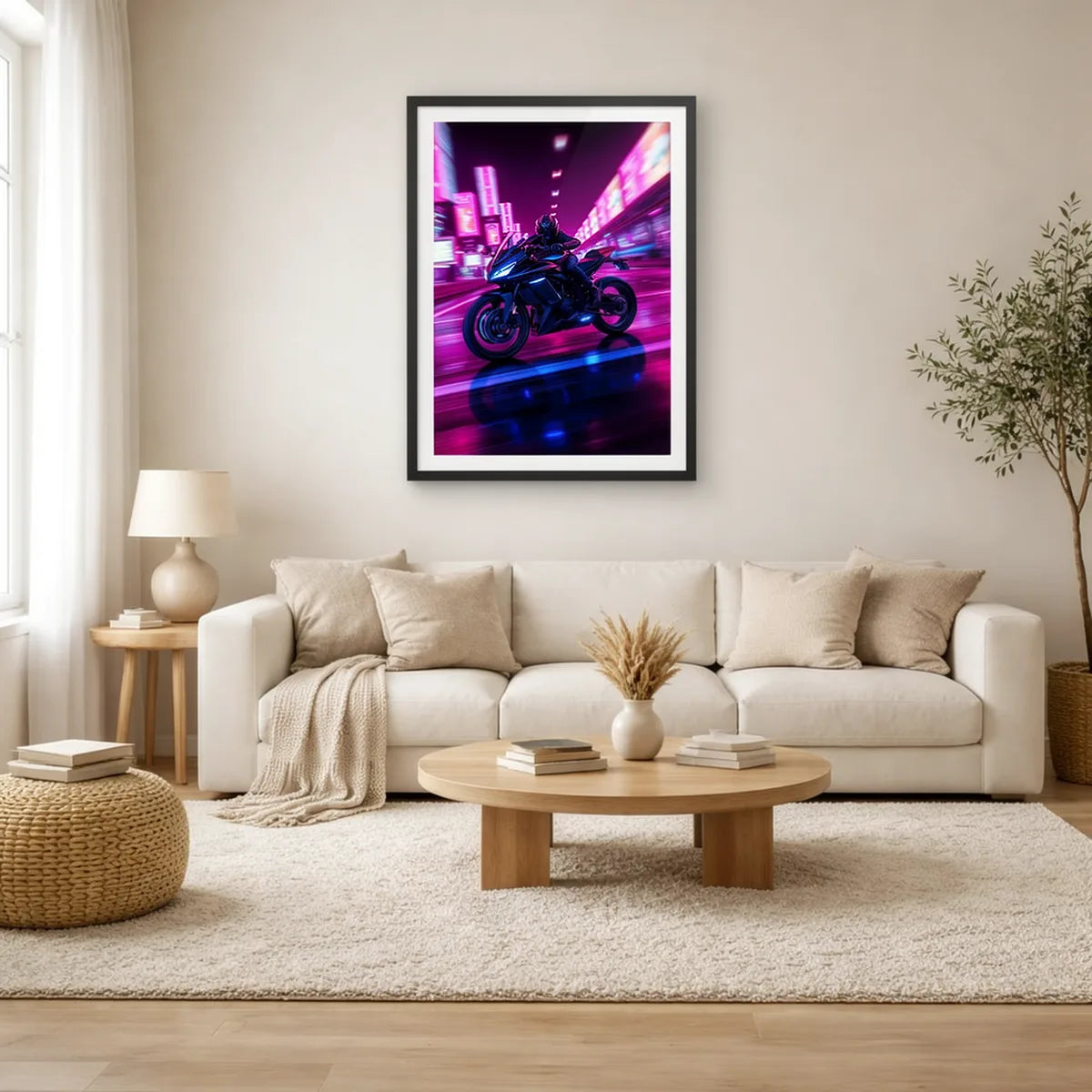 Neon Cyber Motorcycle Chase Art