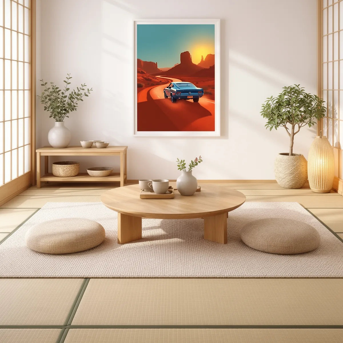 Retro Mustang Desert Highway Poster
