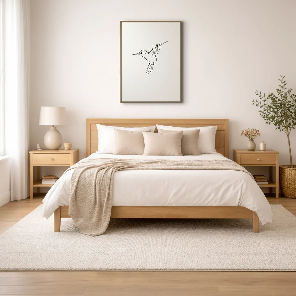 Minimal Hummingbird Line Art Print