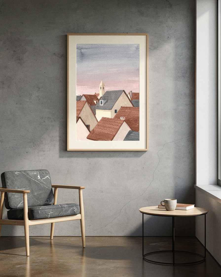 Village Rooftops at Dusk