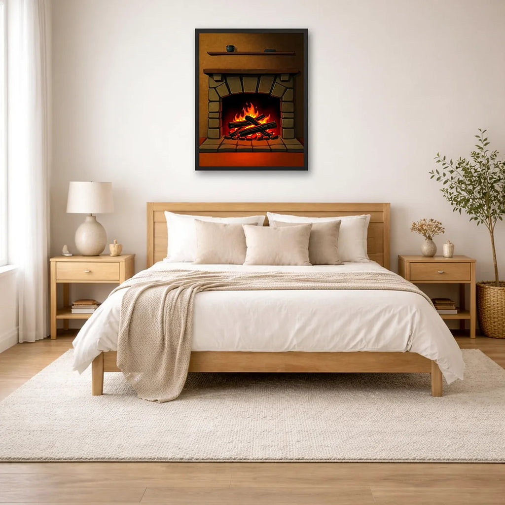 Stone Fireplace Crackling Fire Art