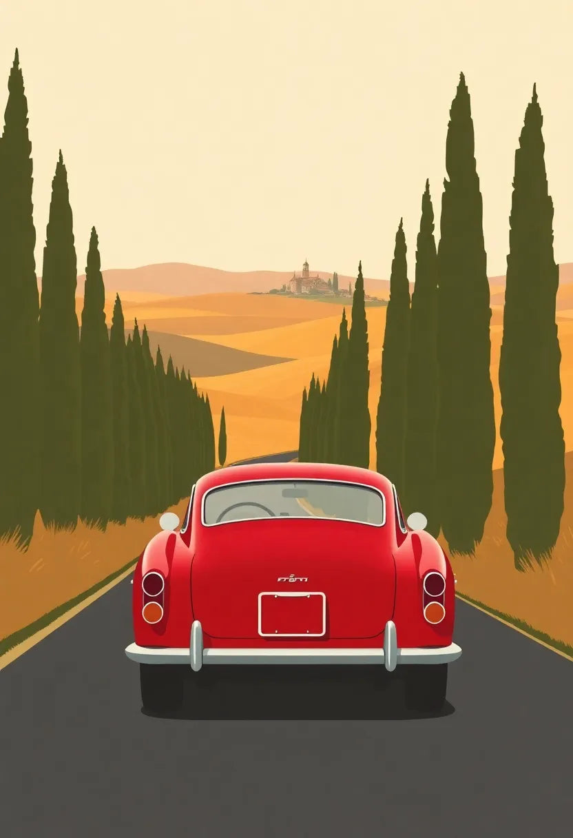 Retro Ferrari Tuscany Travel Poster