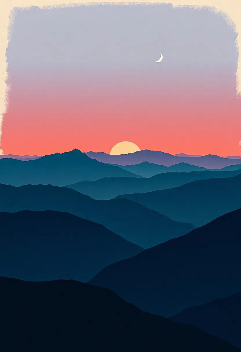 Layered Mountain Dusk Landscape Print