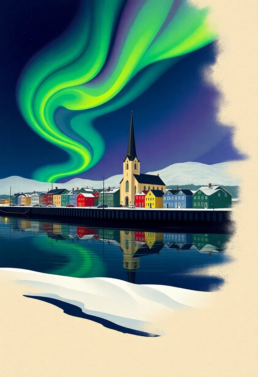 Reykjavik Northern Lights Art Print