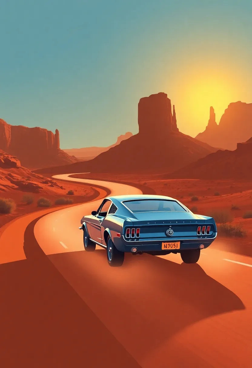 Retro Mustang Desert Highway Poster