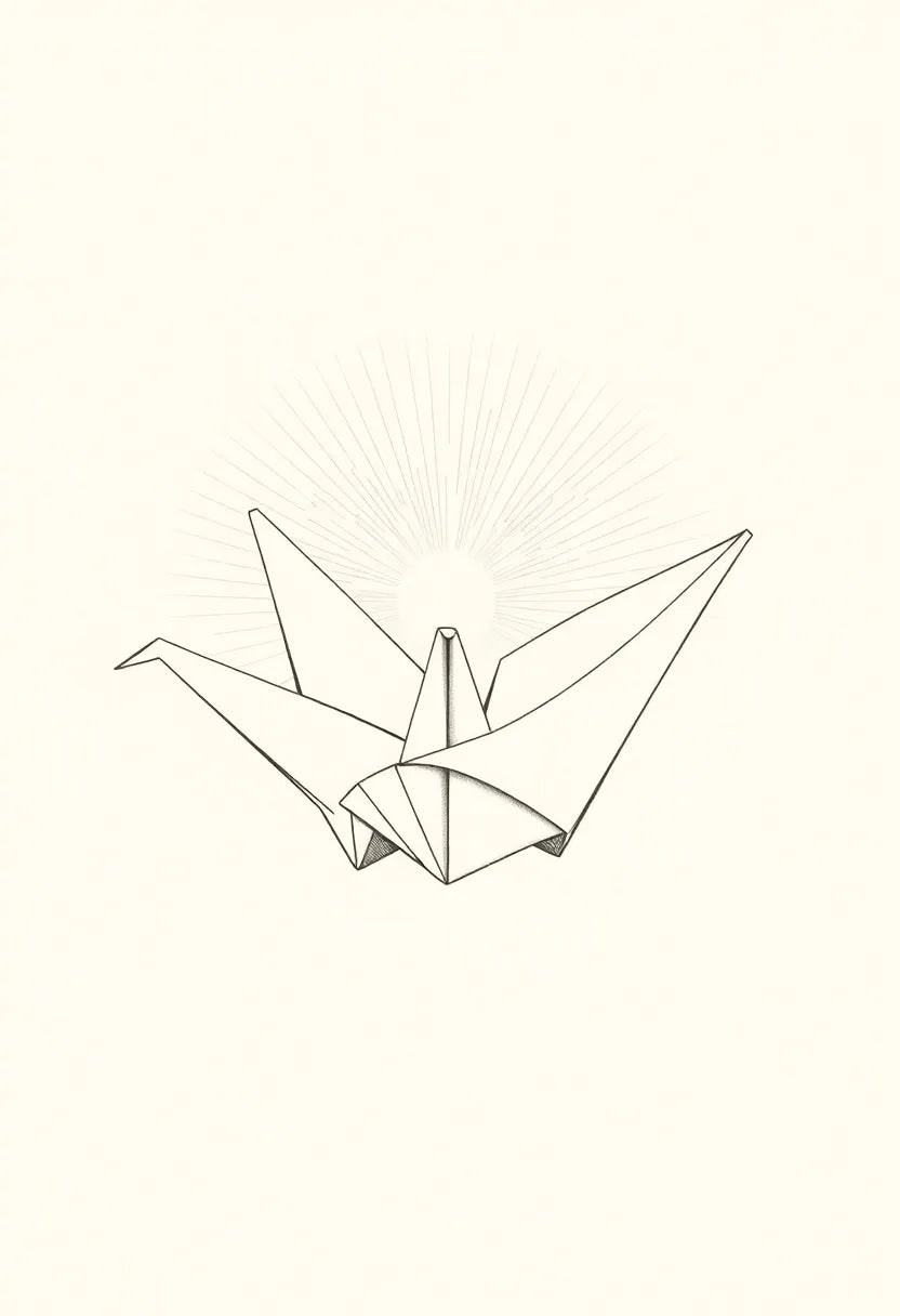 Unfolding Origami Crane Line Art