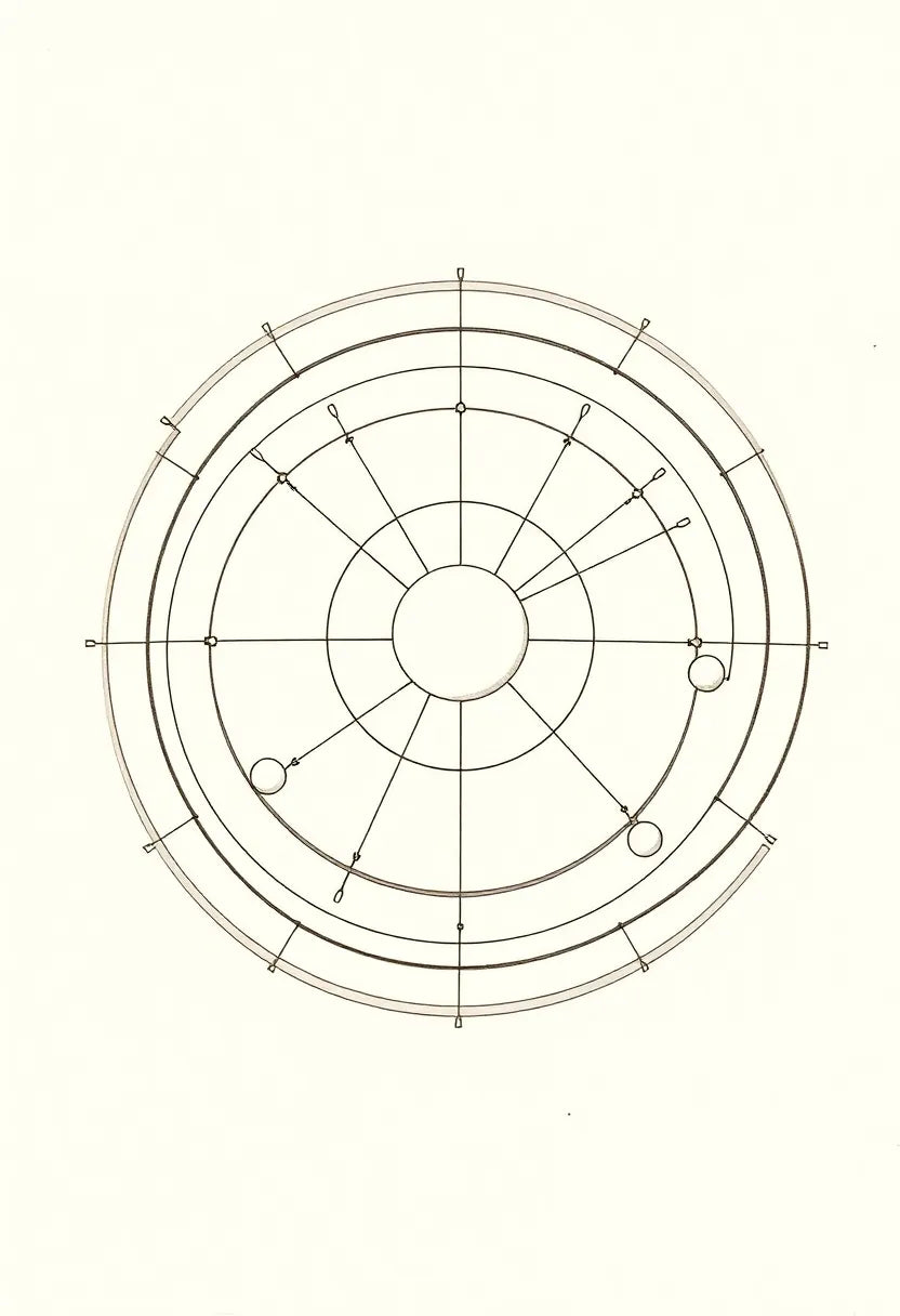 Mechanical Orrery Minimal Line Art