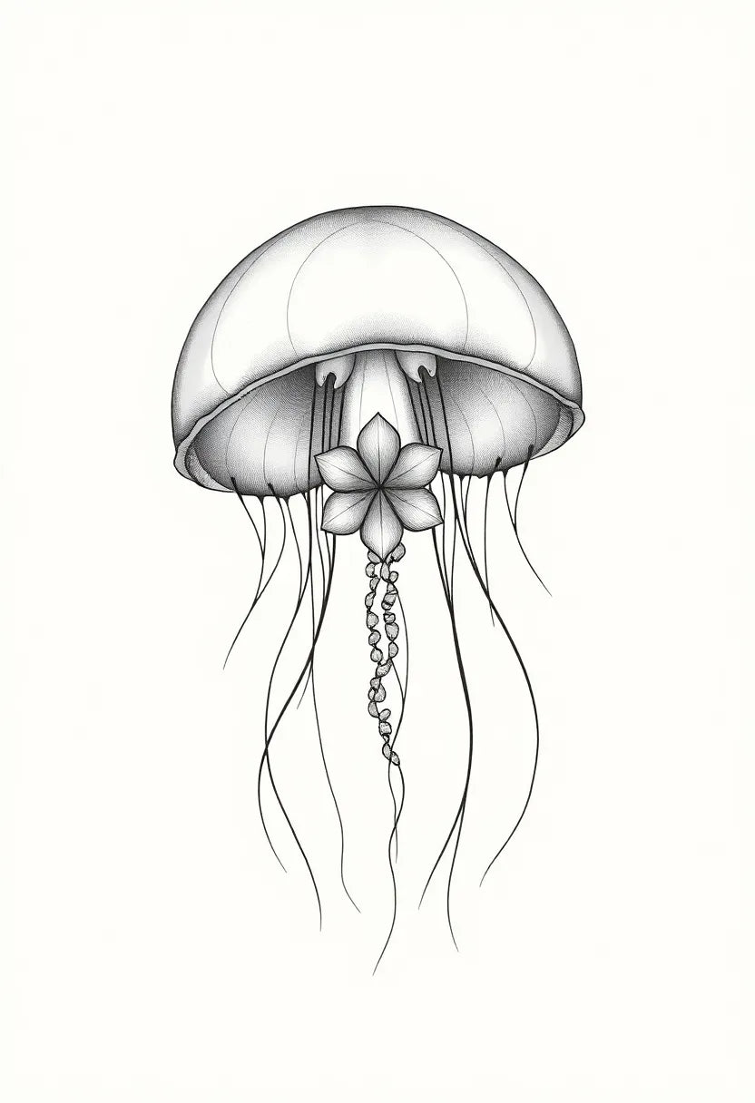 Moon Jellyfish Minimal Line Art