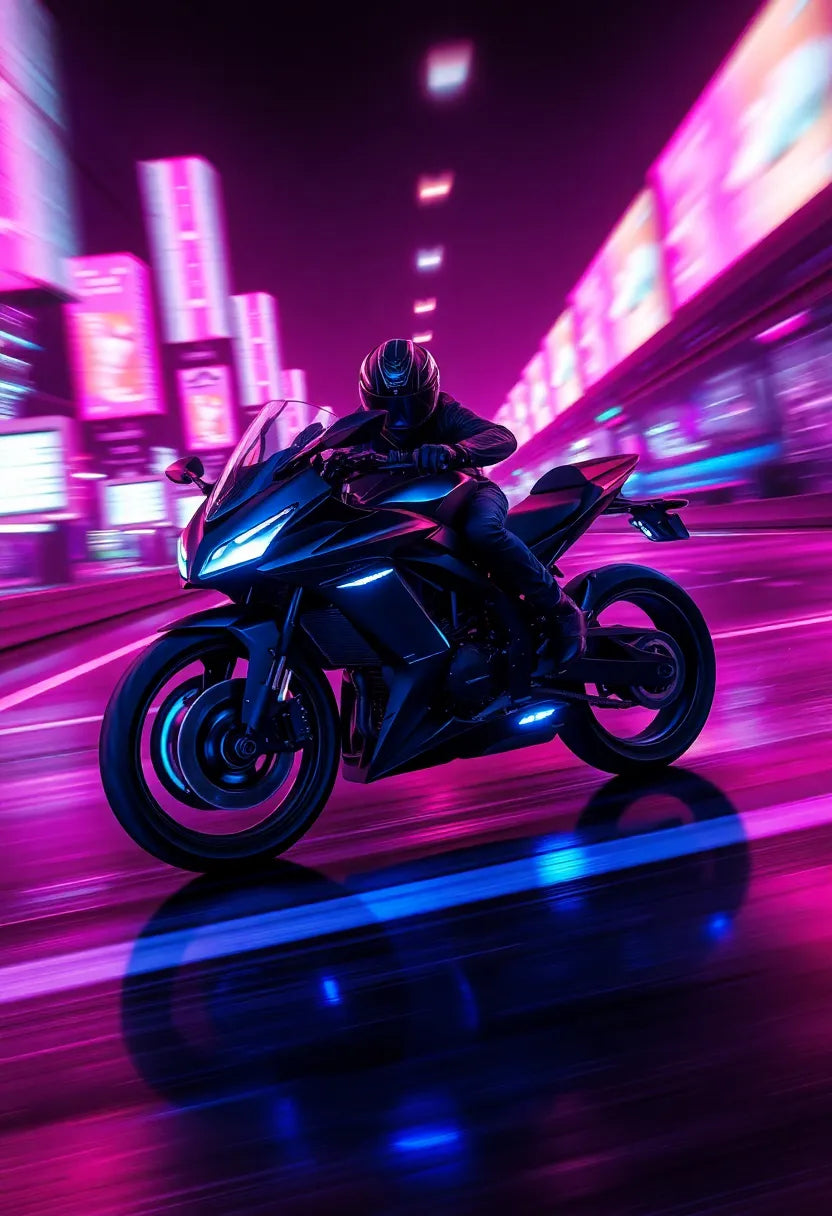 Neon Cyber Motorcycle Chase Art