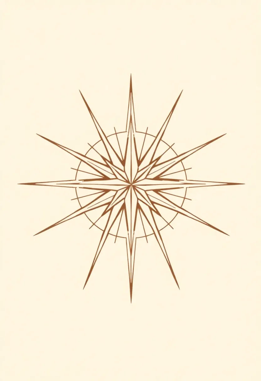 Mariner Compass Rose Line Art