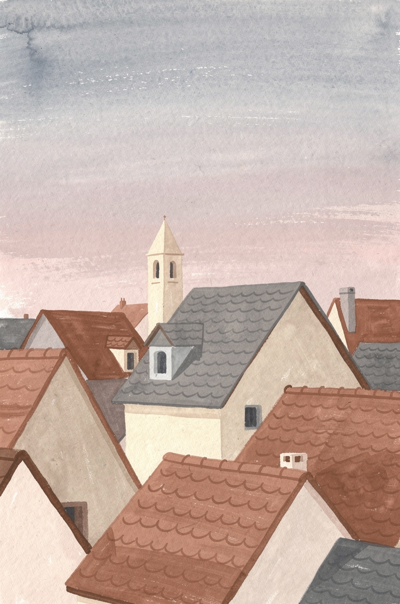 Village Rooftops at Dusk