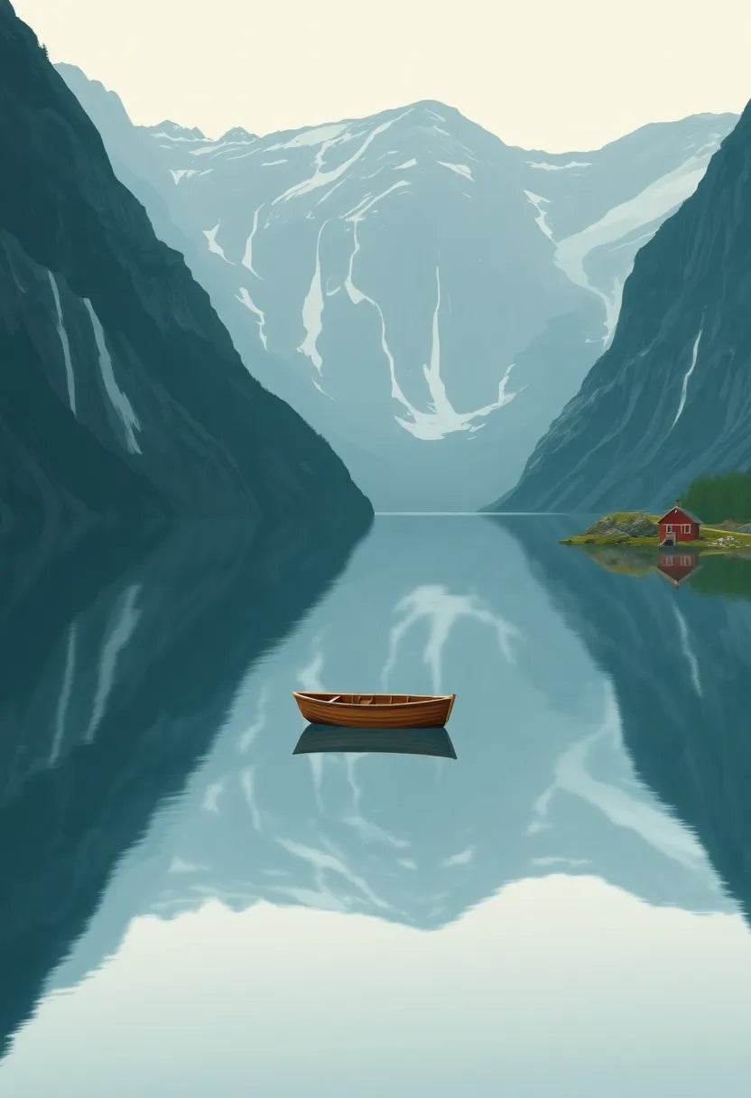 Norwegian Fjord Boat Travel Poster