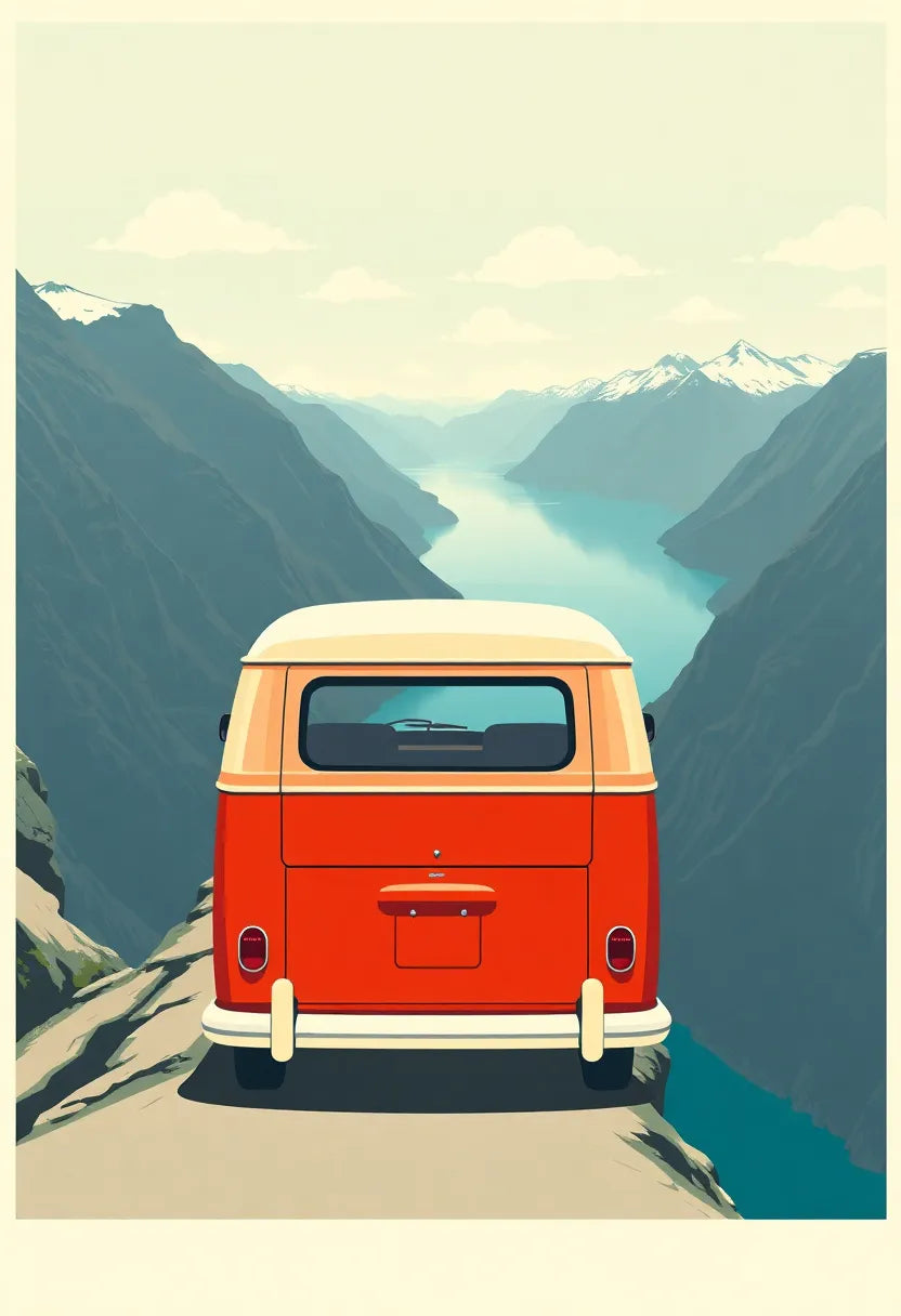 Retro VW Microbus Norwegian Fjord Poster