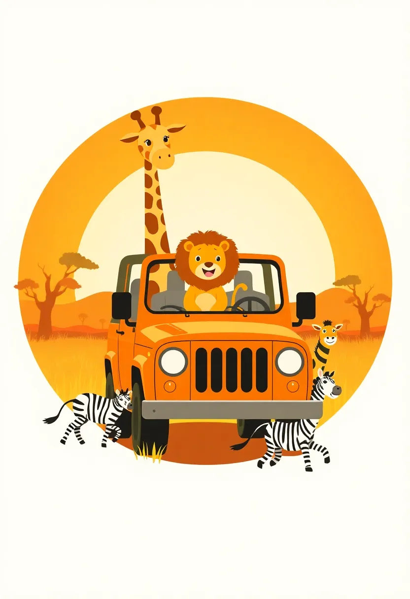 Safari Jeep Animals Nursery Art